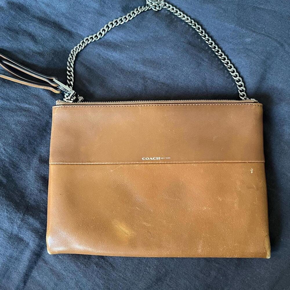 Coach Brown Leather w/ Silver Chain Crossbody Purse